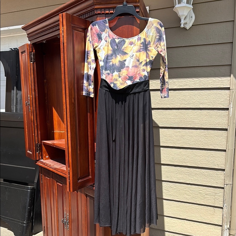 Floral Long Sleeve Dress with Black Skirt